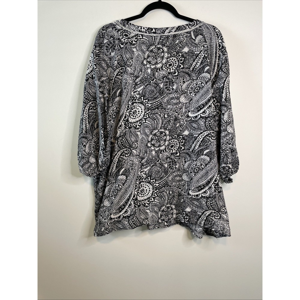 Kim Rogers Woman 3X Paisley Tunic Top Black White Tassel Boho Plus Blouse - Picture 6 of 10